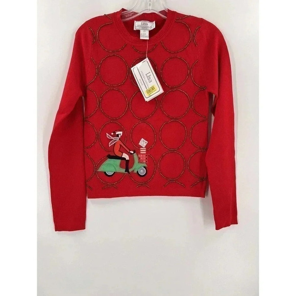 NEW W TAGS Lisa INTERNATIONAL PETITE Womens Medium Red Shopping Scooter Sweater - Picture 2 of 8